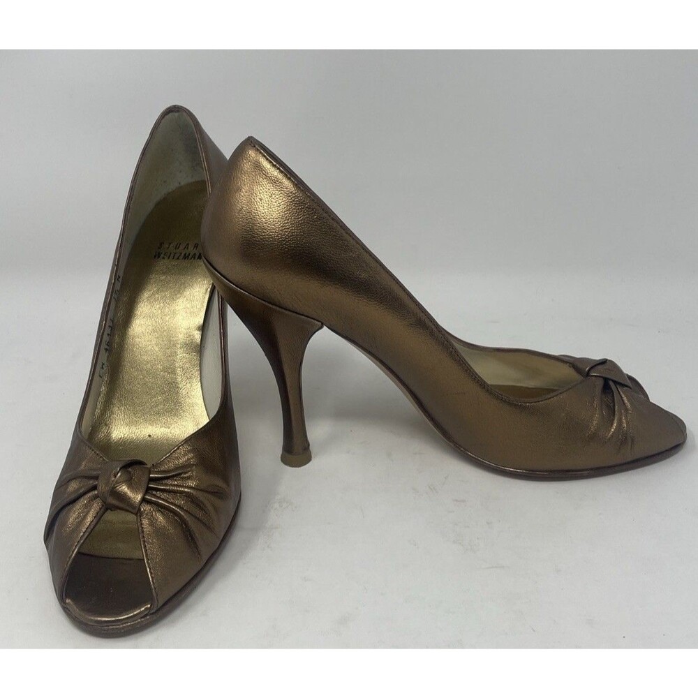 Stuart Weitzman Bronze Metallic Peep Toe 4” Heels/Stilettos Size 7.5N
